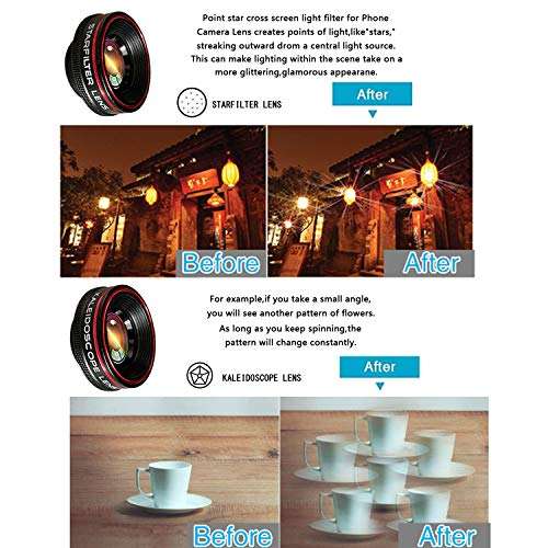 Phone Camera Lens Kit 10 in 1 for iPhone Samsung Pixel Android, 22X Telephoto Lens, 0.62X Super Wide Angle Lens&25X Macro Lens, 235° Fisheye,Kaleidoscopes, Starlight，Tripod，for Most Smartphone Black 4