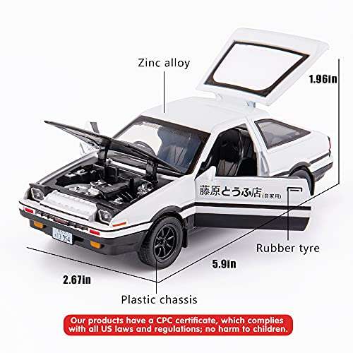 BDTCTK 1/32 AE86 Initial D Model Car, Zinc Alloy Pull Back Toy car with Sound and Light for Kids Boy Girl Gift(White) 5