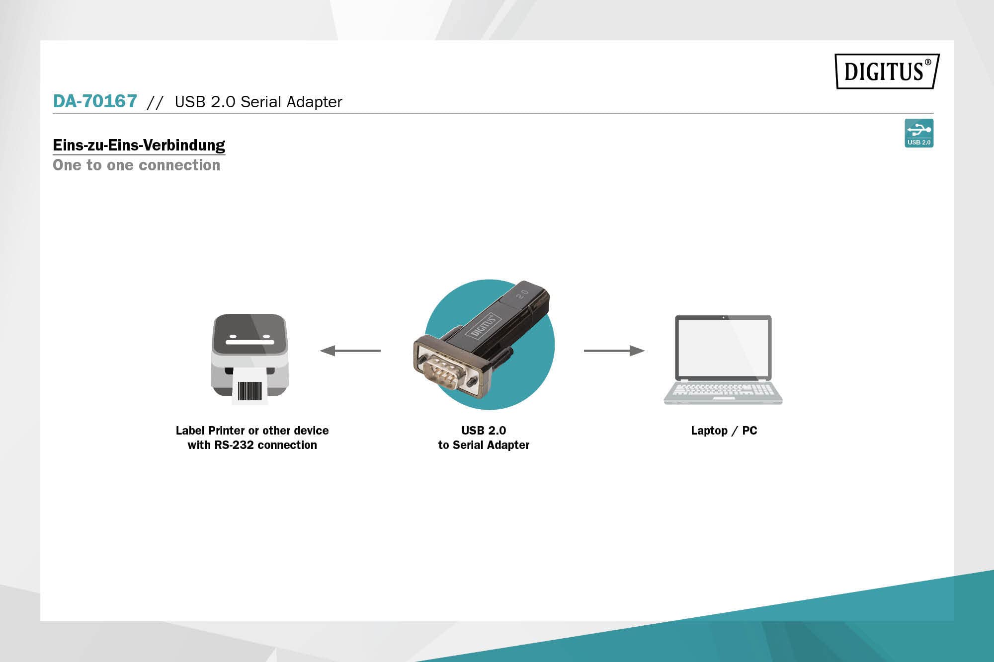 Digitus USB to Serial Adapter - RS232 Converter - USB 2.0 Type A to DSUB 9M - PL2303GT Chipset - Includes 80 cm Cable 3