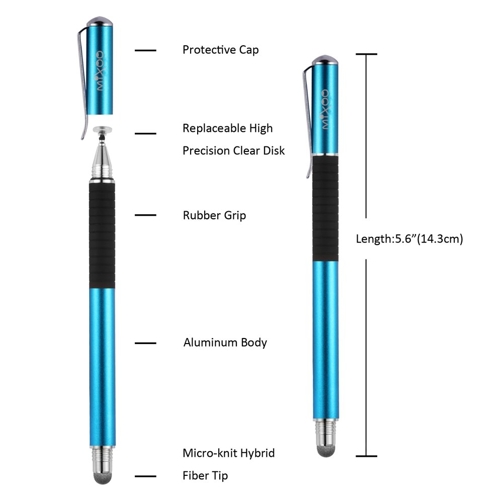 Mixoo 2-in-1 High Precision Stylus (Disc & Fiber Tips 2 in 1 Series), Extra with 3 Replaceable Tips, Compatible with Capacitive Touch Screen Devices (Blue) 2