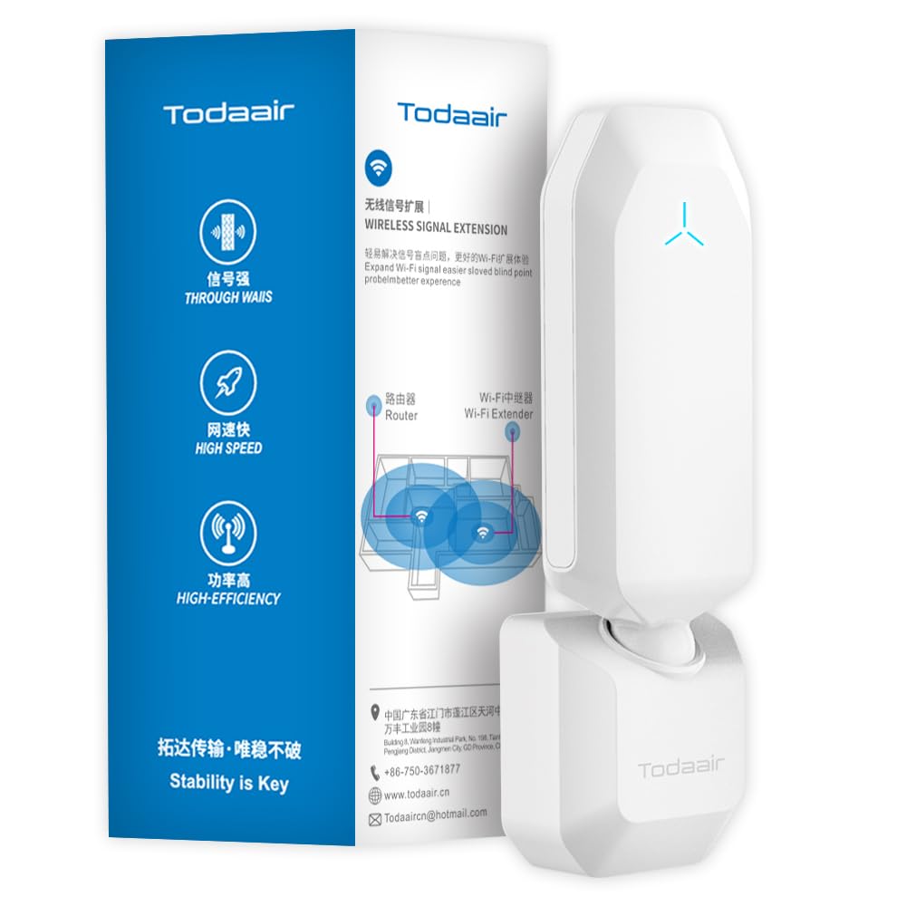 WiFi Extender｜Dual Band｜1.2Gbps Signal Booster｜IEEE 802.11a/b/g/n/ac/ac-Wave 2｜ Coverage Radius 150 ft｜65 Devices｜180° Rotating Antenna Design｜Plug and Play
