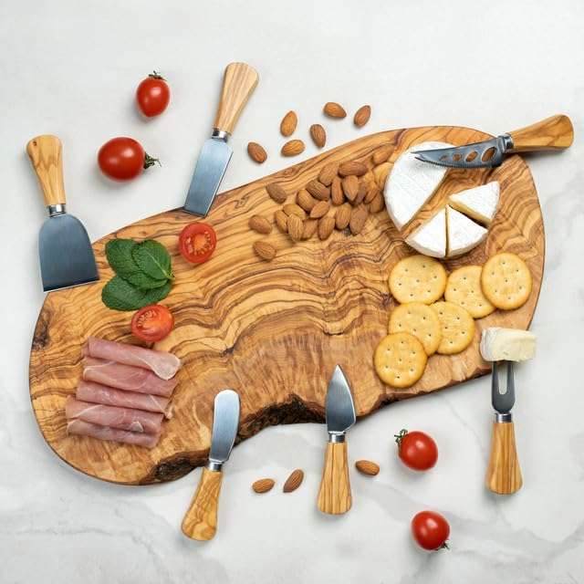 Forest Decor Cheese Knives Set with Premium Olive Wood Holder | Stainless Cheese Knifes for Charcuterie Board & Cheese Spread | Housewarming Gift for Party, Wedding, and Christmas - 6 Piece Set 6