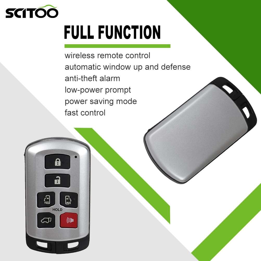 SCITOO Keyless Entry Remote Key Fob Replacement for 6 Buttons Uncut Car Key for Toyota Sienna 2011-2019 2pcs FCC HYQ14ADR 314.3MHz 5