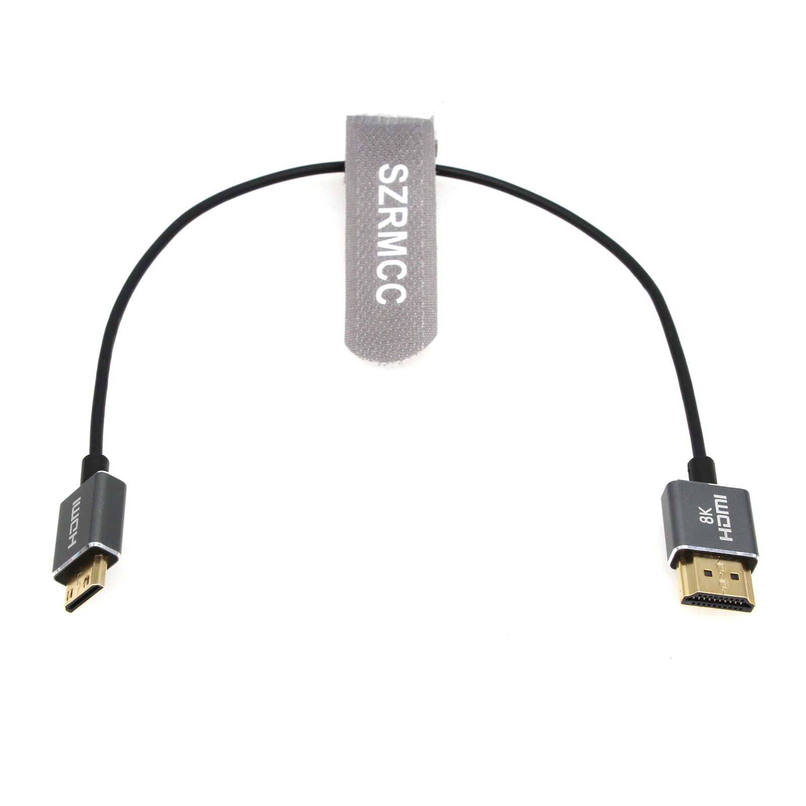 SZRMCC 8k Mini HDMI to HDMI 2.1 Cable Ultra Thin 2.5mm Flex High Speed 4K@60Hz Mini HDMI Cable for Canon EOS R RP 5D 90D Nikon D5 D6 D850 Sony HDR-XR500 CX7 SR7 ATOMOS DSLR Camera (Gray, 30cm) 3