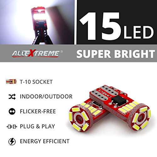Allextreme EXT15CW Universal T10 LED Parking Light 5630 CMD Super Bright Interior Pilot License Plate Dome Indicator Lamp Bulb for Car Bike and Motorcycle (3W, White, 2 PCS) 2