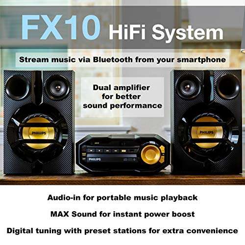 PHILIPS FX10 Bluetooth Stereo System for Home with CD Player , MP3, USB, FM Radio, Bass Reflex Speaker, 230 W, Remote Control Included 3