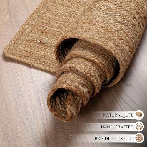 Ramanta Home Hand Woven Jute Braided Rug 2'x6' - Natural, Boho Reversible Floor Carpet for Living Room, Farmhouse Accent Rugs for Kitchen, Bedroom, Nursery, Kids Room, Patio - 24X72 Inch 6