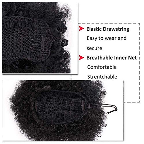 DQ Hair Short Afro Curly Synthetic Puff for Women, High Temperature Heat Resistant Ponytail with Drawstring and 2 Combs Brown Color Natural Real Looking (#4,Black Base) 3