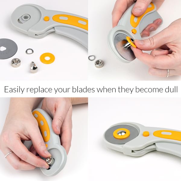 WA Portman Self Healing Cutting Mat & Rotary Cutter Set – 45mm Rotary Cutter for Fabric with 5 Extra Blades with 9x12 Fabric Cutting Mats for Crafts & 6x12 Acrylic Quilting Rulers – 3pc Sewing Kit 3