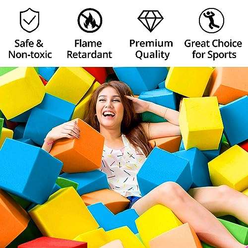Foam Cubes 144 pcs, 5.9"x5.9"x5.9" Colorful Flame Retardant Foam Pit Blocks Premium Quality Foam Pit Cubes for Trampoline Arenas, Gymnastics, Parkour Courses, Skateboard Parks, Playground(5 Colors) 3