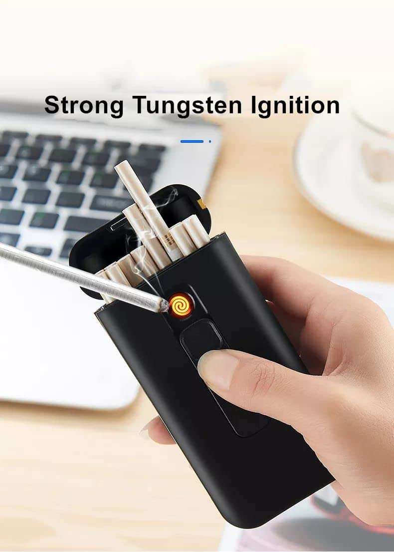 BEBO CREATIONS Slim Cigarette Case with Lighter,Cigarettes Box Portable 18 pcs Only for Slim Long Cigarettes,Windproof,Inbuilt Electric Lighters,Lighter for Smoking (Cigarettes Not Included) 4