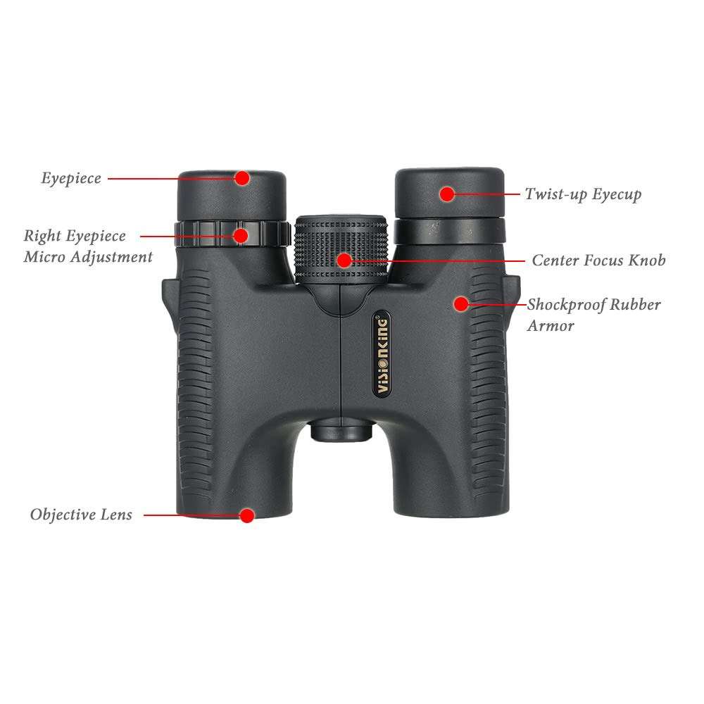 MengK Visionking HD 10X26 Waterproof Compact Binocular BaK4 Roof Prism Wide Angle Powerful Zoom Binoculars Outdoor Portable Lightweight Birdwatching Hunting Telescope 6