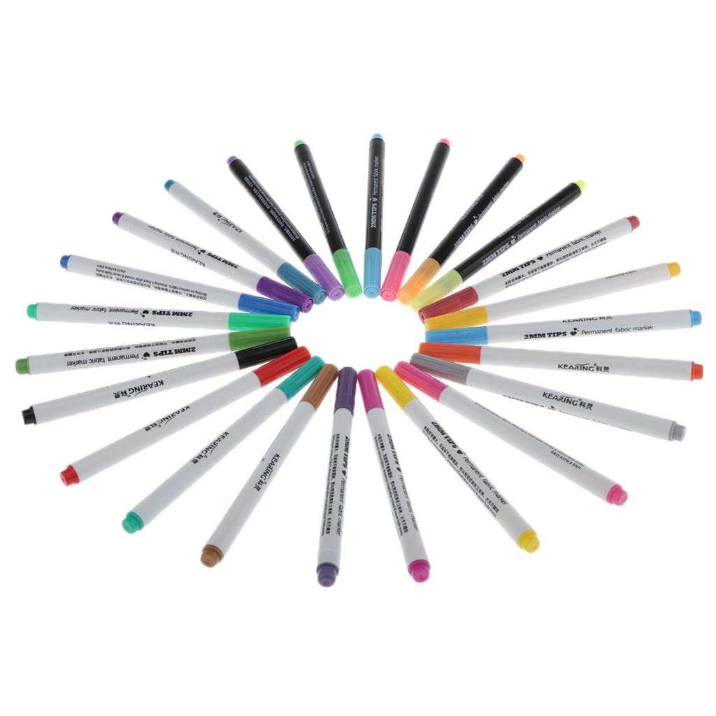 Loom Tree 24x Fabric Marker Pens 2.0mm Waterproof DIY T-Shirt Shoe Bag Painting Decor 5
