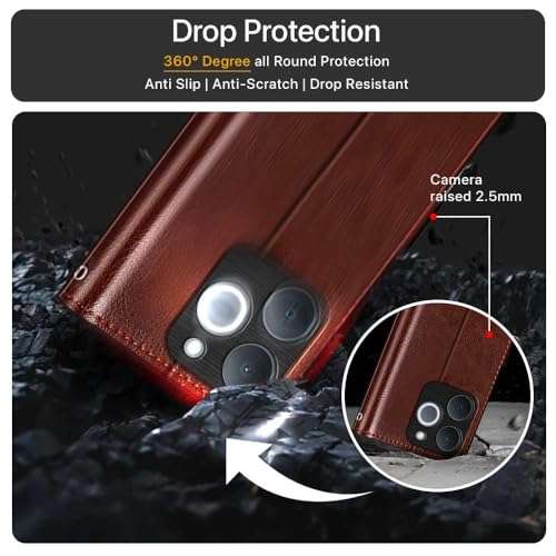 WOW IMAGINE Shock Proof Flip Cover Back Case Cover for Realme Narzo 80 Lite 4G | Realme C71 5G (Flexible | Leather Finish | Card Pockets Wallet & Stand | Chestnut Brown) 4