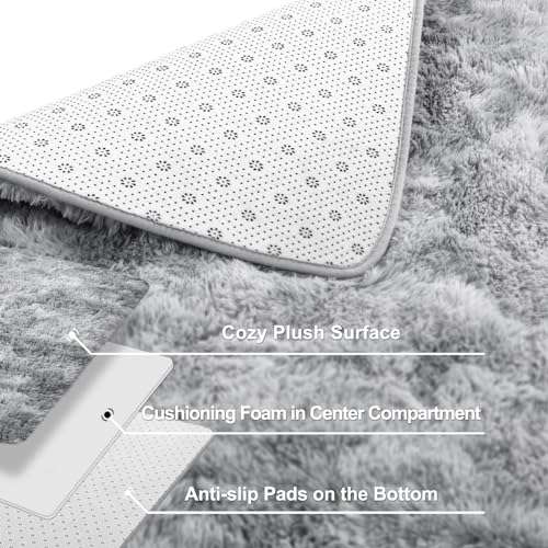 Prabia 5x8 Tie Dyed Grey Rug,Super Soft Fluffy Plush Carpet for Living Room & Bedroom,Modern Shaggy Rugs for Girls Kids Room, Nursery & Dorm,Anti-Slip Fuzzy Home Decor 5