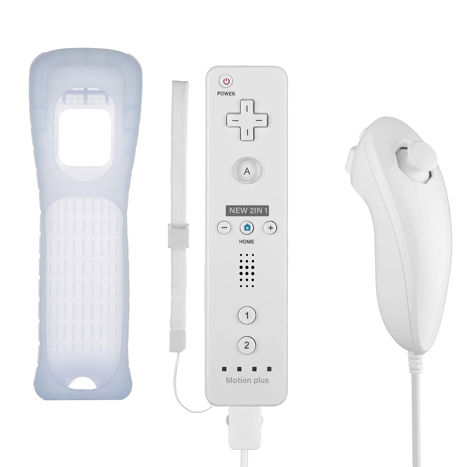 Controller for Wii, PowerLead Built-in Motion Plus Remote and Nunchuck Controller for Nintendo Wii and Wii U + Silicon Case White 5