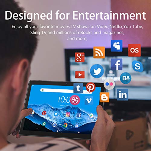 PRITOM Android Tablet 10 inch, M10, 64GB Android Tablet, 10.1 inch IPS HD Touchscreen, GPS, FM, Quad-Core Processor, Dual Camera,Wi-Fi 5
