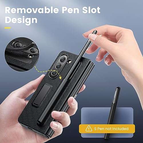 Maxdara Galaxy Z Fold 5 Case with S Pen Holder, Front Screen Protector & Kickstand - Carbon Fiber Black 4