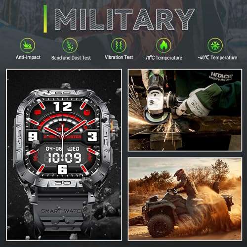 Military Smart Watch for Men with Compass(Answer/Dial Call) 1.96" AMOLED Always On Display Rugged Outdoor Tactical Smartwatch with Heart Rate Blood Pressure Sleep Monitor Fitness Watch for Android iOS 2