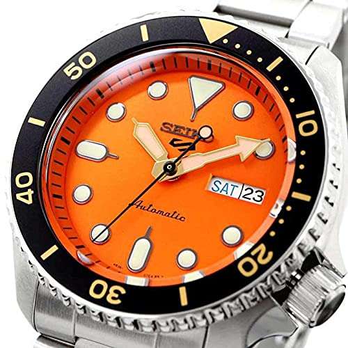 SEIKO SRPD59 Automatic Watch for Men - 5 Sports - Orange Sunray Dial, Day/Date Calendar, LumiBrite Hands & Markers, and Rotating Bezel, 100m Water-Resistant 2