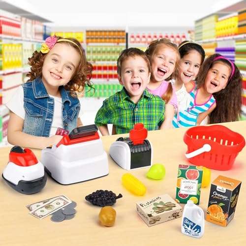 Famous Quality Toy Cash Register for Kids with Checkout Scanner, and Food Shopping Play Money and Food Shopping Play Set (Pack of 1 Set) 6
