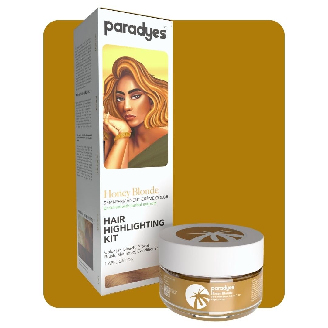 Paradyes Ammonia Free Honey Blonde Semi-permanent Hair Color Highlighting Kit Enriched with Herbal Ingredients for All Hair Types, 75g