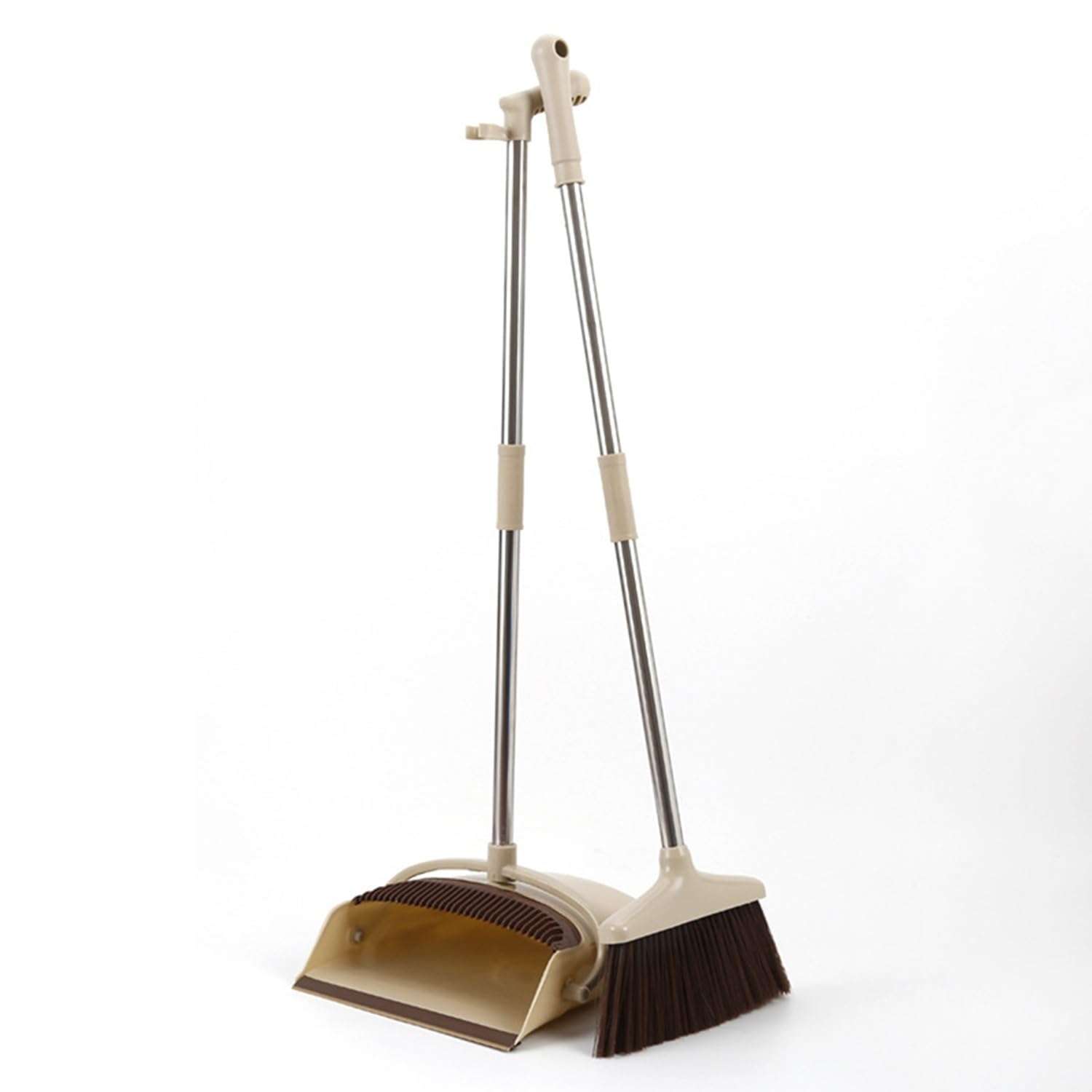 Broom and Dustpan Set with Long Handles, Upright Standing Dustpan, 26 cm Wide Pan, Detachable Handle Design 4