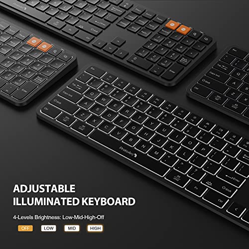 ProtoArc Backlit Wireless Keyboard, K100 2.4G Ultra Slim Wireless Illuminated Keyboard Full Size Silent Keyboard, Rechargeable, USB/Type C Connection, Natural Typing, Windows/Mac(Black) 2
