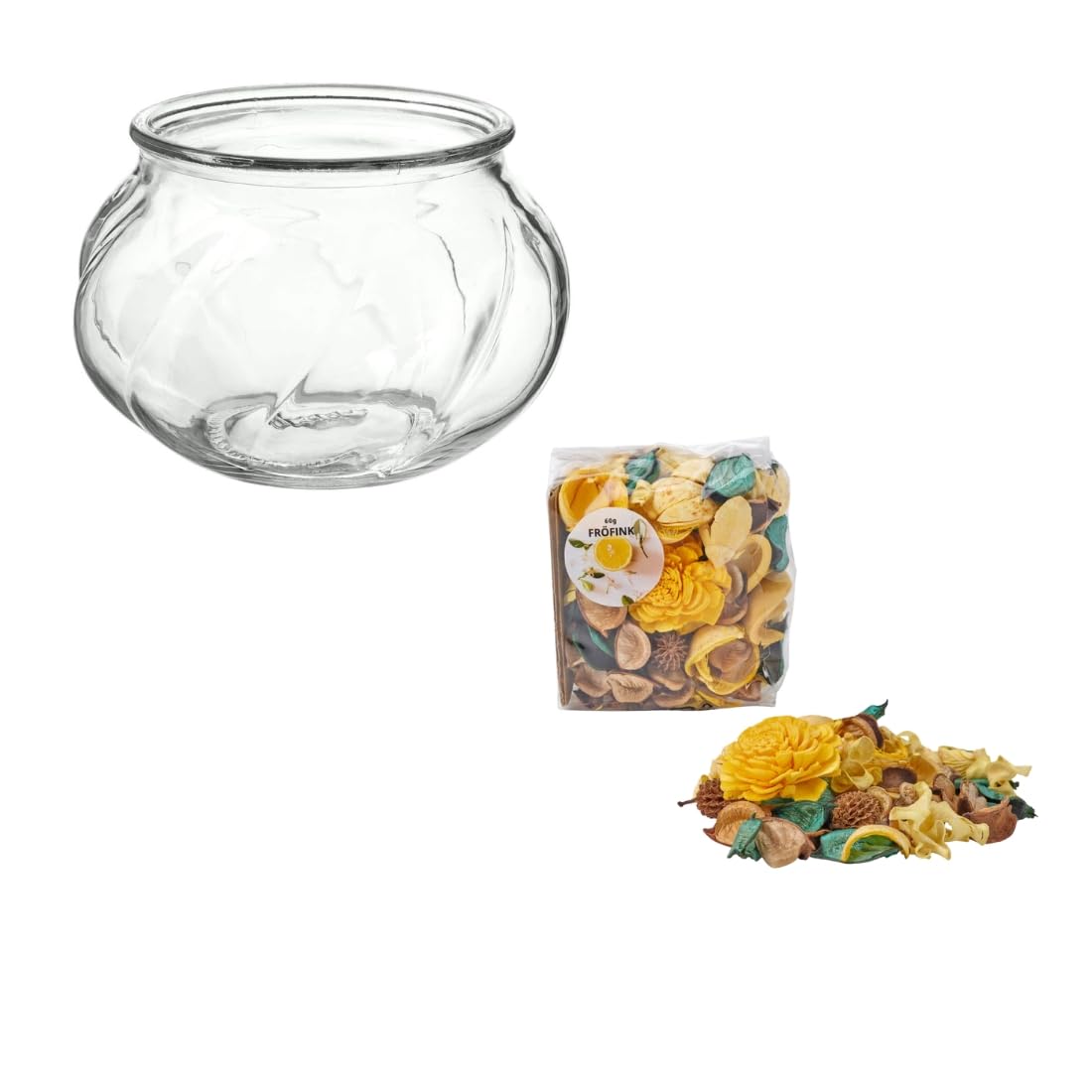 IKEA FRÖFINK Scented Potpourri, Citrus Flower Yellow, 60 g with VILJESTARK Vase, Clear Glass, 8 cm 1