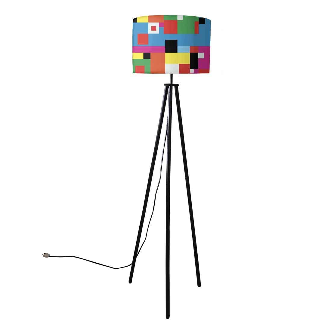Nutcase Designer Tripod Floor Lamp Standing Light for Living Rooms-Printed Fabric Shade-Made in India -Abstract Color Blocks 6