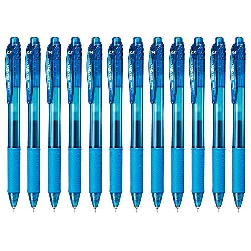 Pentel EnerGel-X Retractable Liquid Gel Pen (0.5mm) Needle Tip, Fine Line, Sky Blue Ink, Box of 12 (BLN105-S) 1