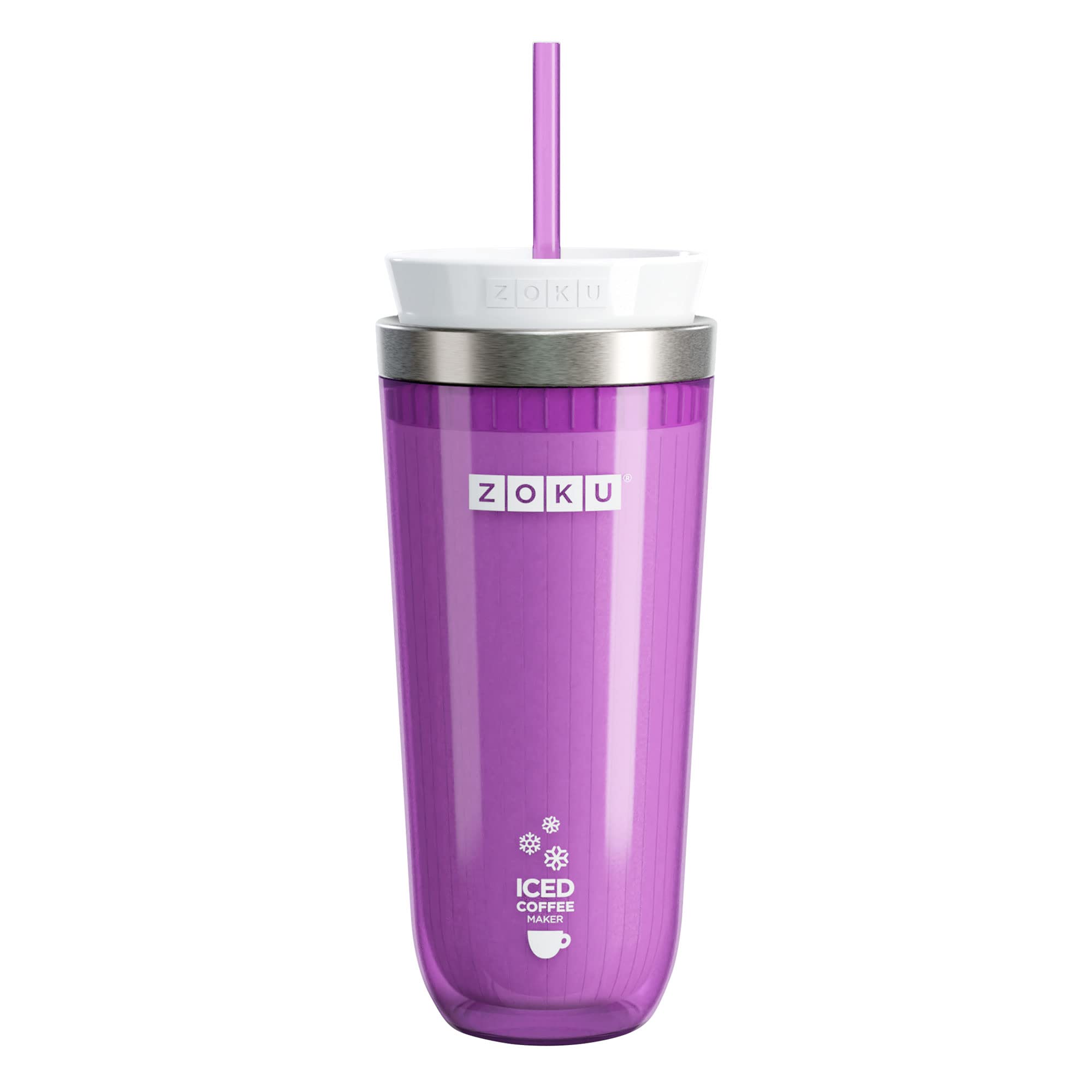 ZOKU Instant Iced Coffee Maker, Reusable Beverage Chiller Cools Hot Beverages in Minutes Without Dilution, Portable 11-ounce Tumbler With Spill-resistant Lid and Straw, Purple 1