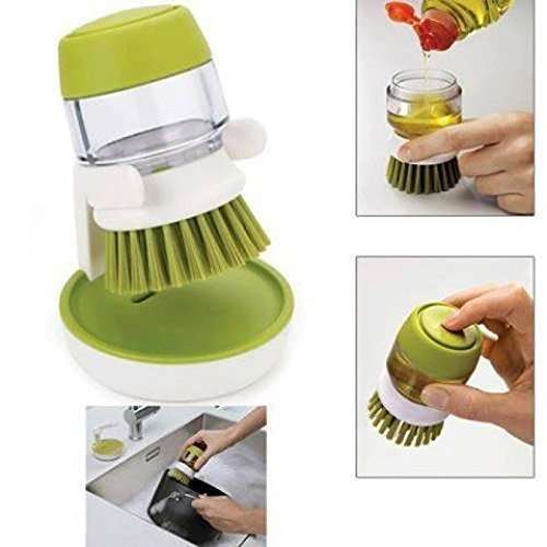Red-Rubby Plastic Cleaning Brush with soap Dispenser for Kitchen Sink washbasin, Dish Washer with Storage Stand Holder, Palm Scrub soap Dispenser Washing-up Brush Multicolor Pack of 1 5