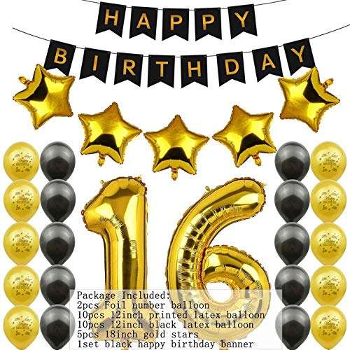 Book My Balloons 16 Year Old Birthday Party Decoration 40 Inch Happy Birthday Balloon Kit for Adults Happy Birthday Decorations Combo of Foil Balloon 1