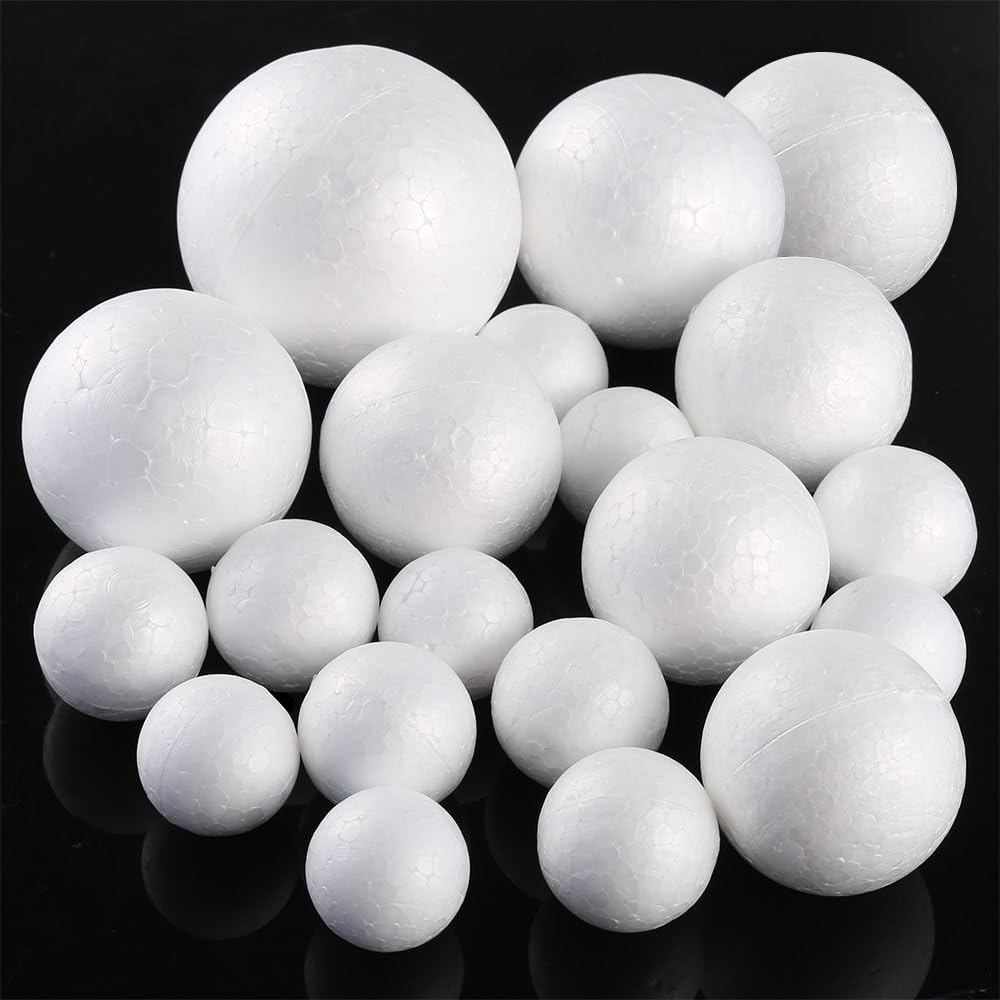 Pllieay 20 Pieces 5 Sizes White Foam Balls Polystyrene Craft Balls Art Decoration Foam Balls for Art, Craft, Household, School Projects and Party Decoration 2