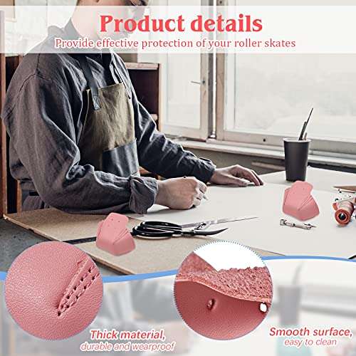 2 Pieces Roller Skate Toe Guards Artificial Leather Toe Guards Protectors for Quad Roller Skate (Pink,Solid Pattern) 4