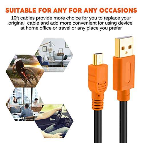 Mini USB Cable 10Ft, Tan QY Mini USB Cable USB 2.0 Type A to Mini B Cable Male Cord for GoPro Hero 3+, Hero HD, Cell Phones, MP3 Players, Digital Cameras,GPS Receiver, PDAs etc (10Ft/3M, Orange) 6