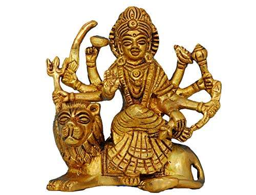 RAJ BHARATHAM Durga Amman / Matha Standing Along with Her Lion Idol Statue for Puja, Home Decoration, Mandir Temple Size 12 cm Weight Approx 900 Grams 1