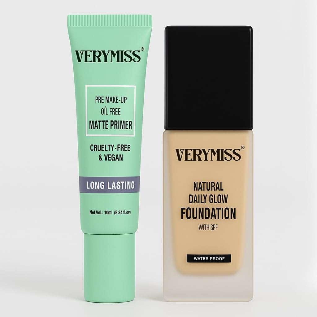 Verymiss Waterproof Foundation & Primer Combo | Natural Finish, Long-Lasting & Lightweight | Pore Blurring + High Coverage Base 1