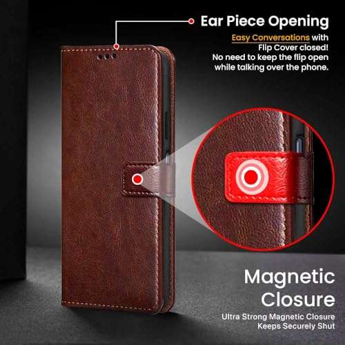 WOW IMAGINE Shock Proof Flip Cover Back Case Cover for Realme Narzo 80 Lite 4G | Realme C71 5G (Flexible | Leather Finish | Card Pockets Wallet & Stand | Chestnut Brown) 6