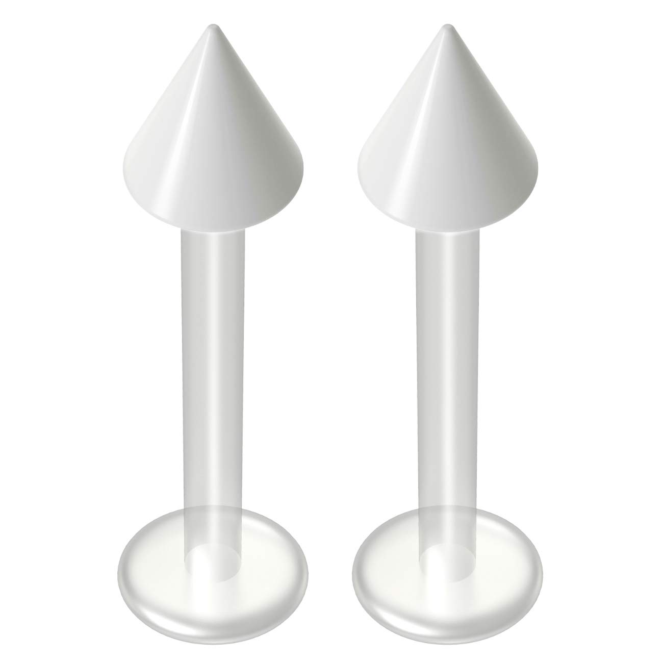 2pc White Labret 14g Stud Flexible Bioplast Clear Plastic Bioflex Monroe Spike Piercing Jewelry 1/2 1