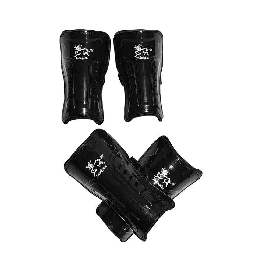 Jadekylin 2 Pairs of Soccer Shin Guards for Ages 4-8 (Black+ Red, 6 inch) 1
