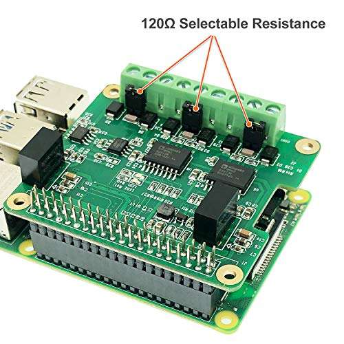 RS485 CAN HAT for Raspberry Pi Via SPI Onboard 1 x CAN Bus MCP2515 Transceiver 2 x RS485 Bus SC16IS1752, Signal and Power Isolated, ESD Protection Port, Stable Long-Distance Communication Module 5
