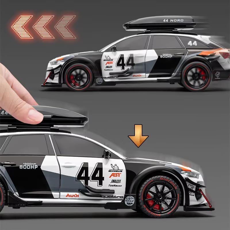 RJKD New 1:24 Audi RS6 Alloy Die-Cast Metal Car Pull-Back Action with Openable Doors Realistic Sound and Light Effects Car for Kids - Multi 5