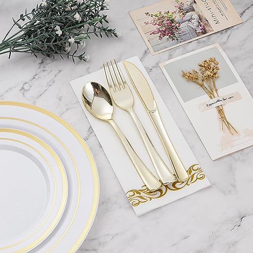 BESTVIP 175 PCS Gold Dinnerware Set for 25 Guests, Plastic Dinnerware Set for Party, Wedding, Christmas, Halloween, Include: 50 Plastic Plates, 25 Gold Silverware, 25 Cups, 25 Paper Napkins 6