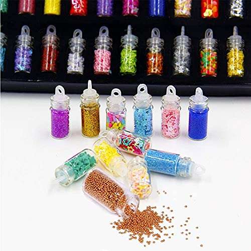 Belicia 48 Bottles/Set DIY Nail Art Charms Kit 3D Holographic Glitter Contain Nail Sequins Iridescent Flakes for Body Face Hair Make Up Nail Art Mixed Decals Decoration 3
