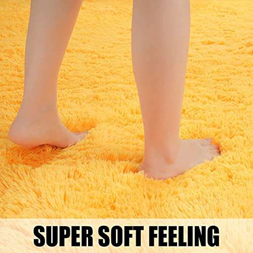 Kismat Carpet Handmade 2 Inch Pile Height Super Soft Touch Export Quality Plain Shag Rectangular Carpets For Home Size 6 X 8 Feet Color Yellow 6