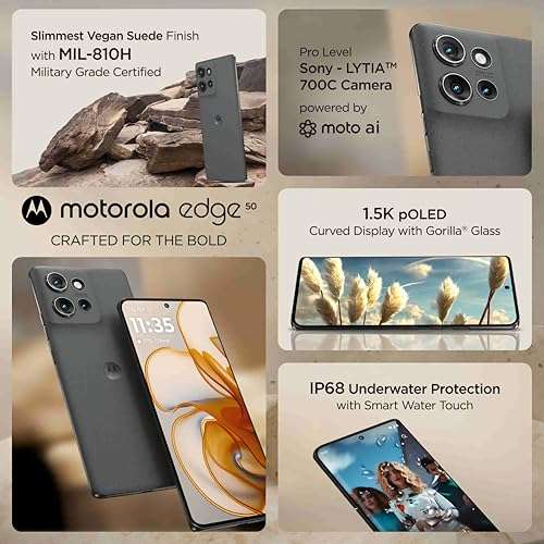 Motorola Edge 50 5G (8GB RAM + 256GB Storage) | 50MP + 13MP + 10MP | 32MP Front Camera | 5000 mAh Battery | Snapdragon 7 Gen 1 Accelerated Edition Processor (Koala Grey) 3
