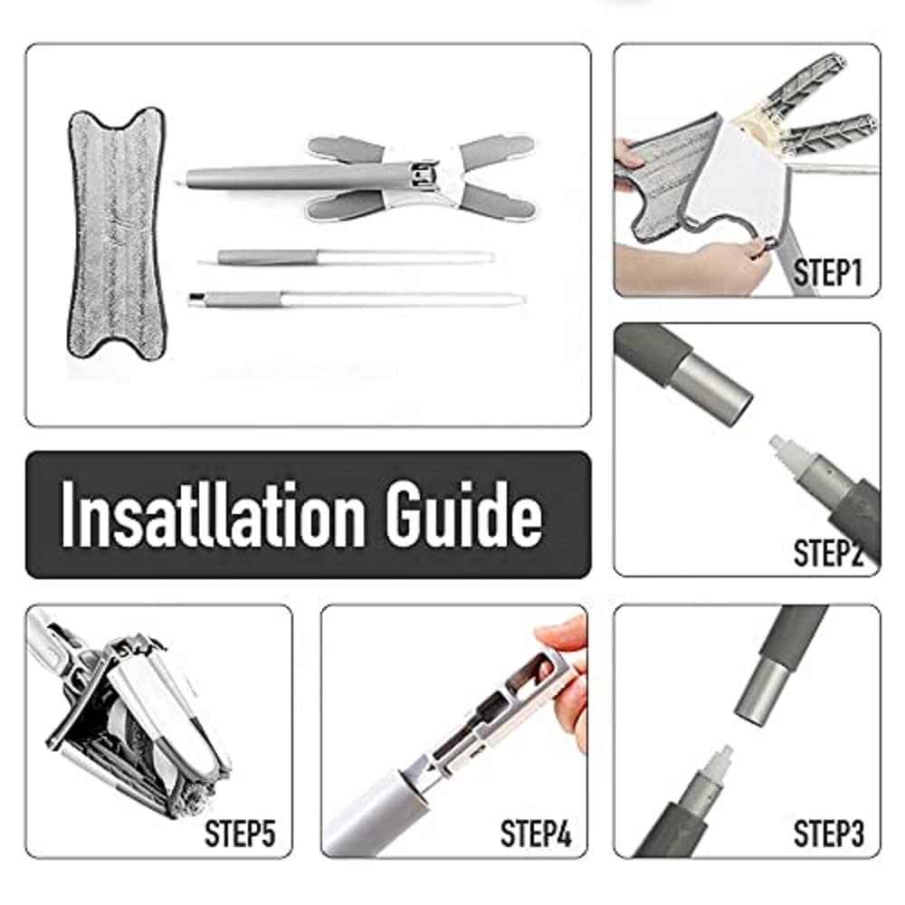 BABALI.X-Type Floor Clean Mop Twist Mop with 360 Rotating Head,Wet and Dry mop for Home Kitchen with 1 Super-Absorbent Microfiber Pads for Home Office Floors with Easy Squeeze, Multicolor Pack of . 5