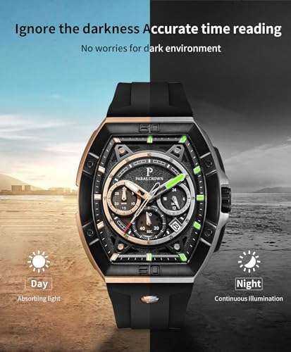 PC PARAS CROWN Mens Watches Luxury Tonneau Quartz Watch for Men Japanese Movement Waterproof Sport Watch, Gifts for Men 4